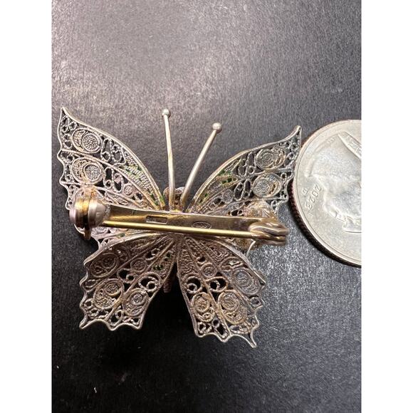 Vintage Alieti Adriana 800 silver Italian enameled filigree butterfly brooch pin - Picture 3 of 15